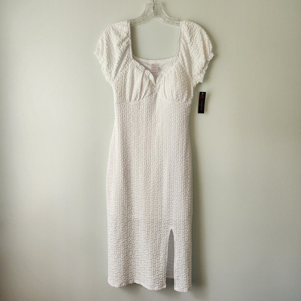 No Boundaries Popcorn Midi Dress Junior M7-9 White Beach Wedding Summer Dress